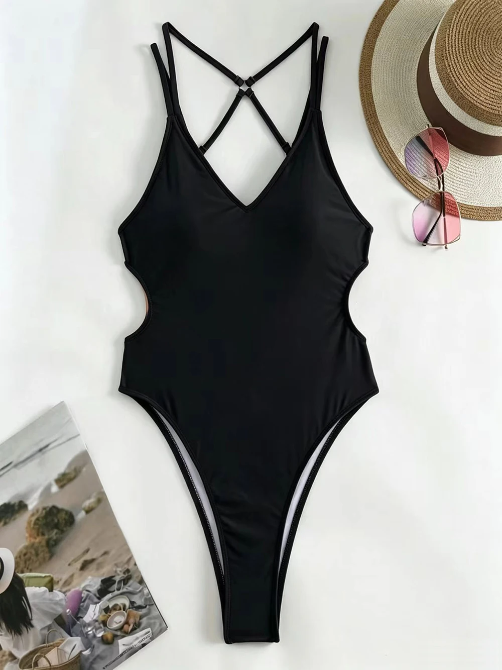 Sexy Hollow Out Backless One Piece Swimsuit Women's Push Up Tummy Control Swimwear For Holiday Vacation Beach Bathing Suit view 3