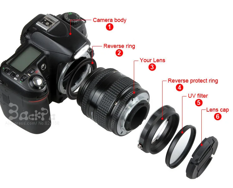 10 шт., AI-52 мм, 52 мм, диаметр фильтра, макрообъектив, обратное переходное кольцо для корпуса камеры D5100 D3200 D7000 DSLR
