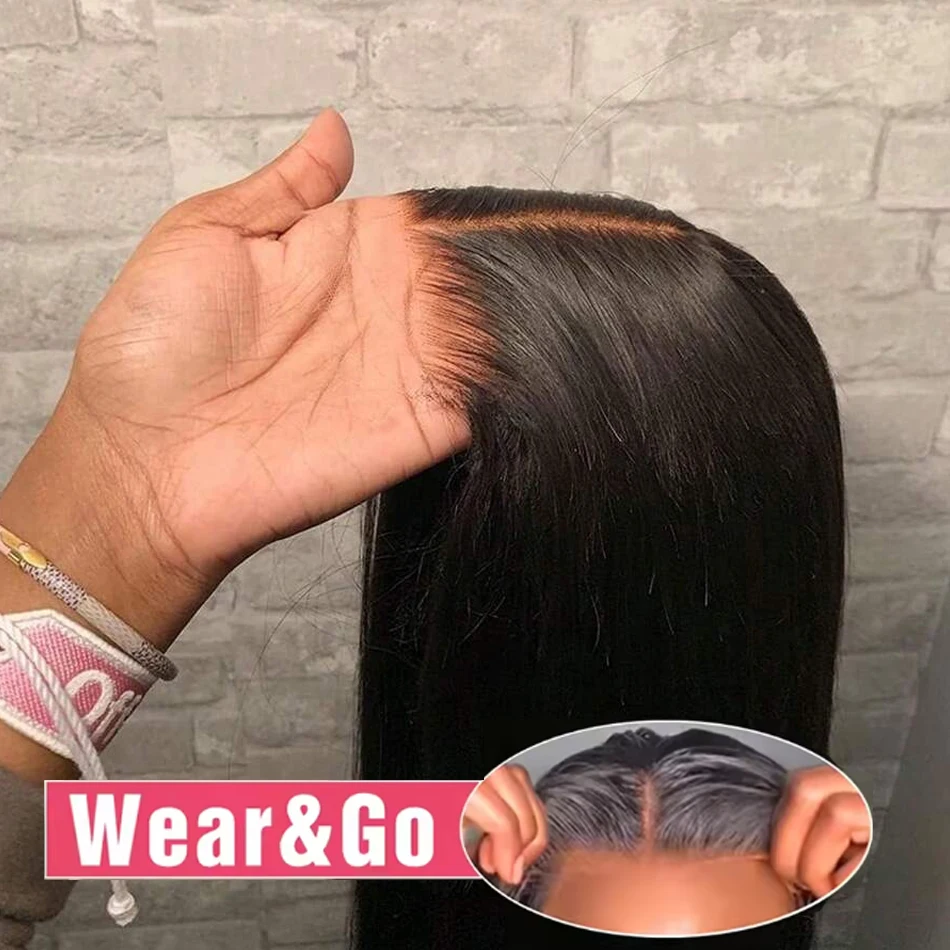 34inch Ready To Wear Go Bone Straight Glueless Closure Human Hair Wigs 100% Preplucked 13x4 HD Lace Frontal Wig For Black Woman