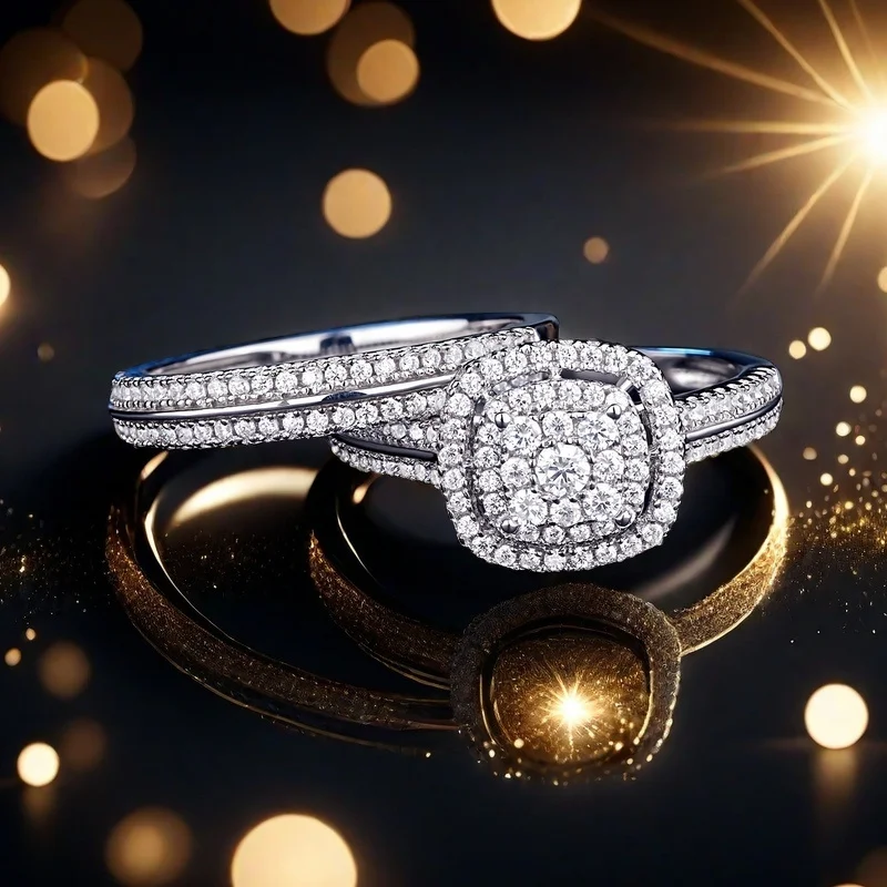 2 Pieces/Set Sparkling Set Ring Micro-paved Synthetic Zirconia Square Ring Bride Eternal Engagement Commitment Wedding Anniversary  Ring Engagement Proposal Daily Clothing Accessories Valentine's Day Women's Jewelry Good and Cheap Gift for The Girl