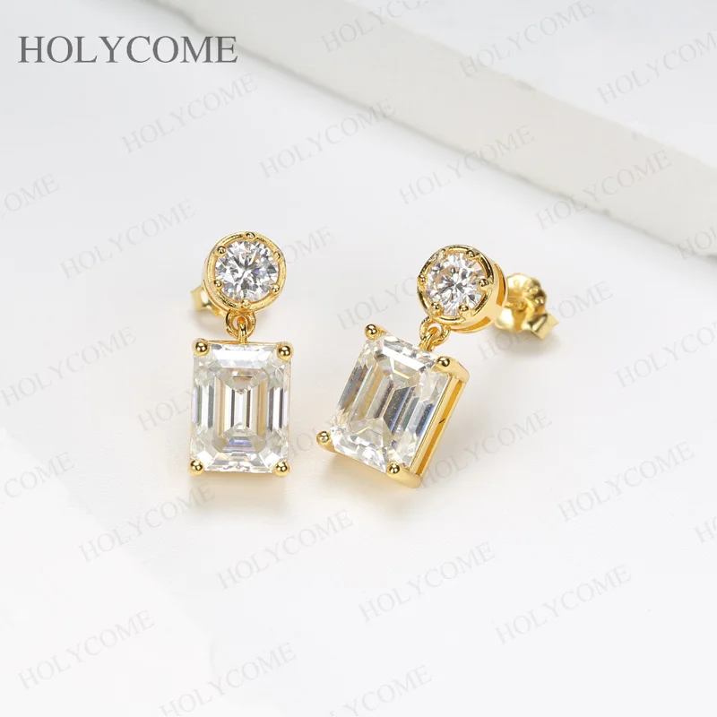 Moissanit-Ohrringe im runden Smaragdschliff, 2,2 ct/4,6 ct, Farbe D, 925er Sterlingsilber, einzigartiger gemischter Schliff, edler Schmuck, Geschenk für Frau – Detail 5