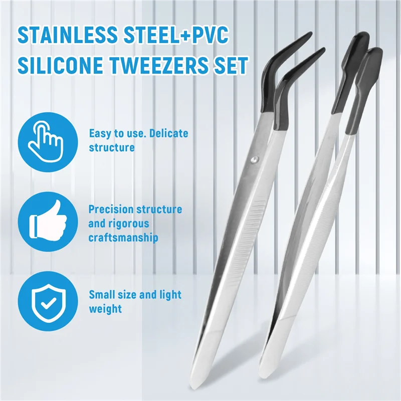 

AB33-Rubber Tip Tweezers Set For Craft Laboratory Industrial Hobby Tweezers Pliers Jewelry Stamp Plastic Box 12/15Cm
