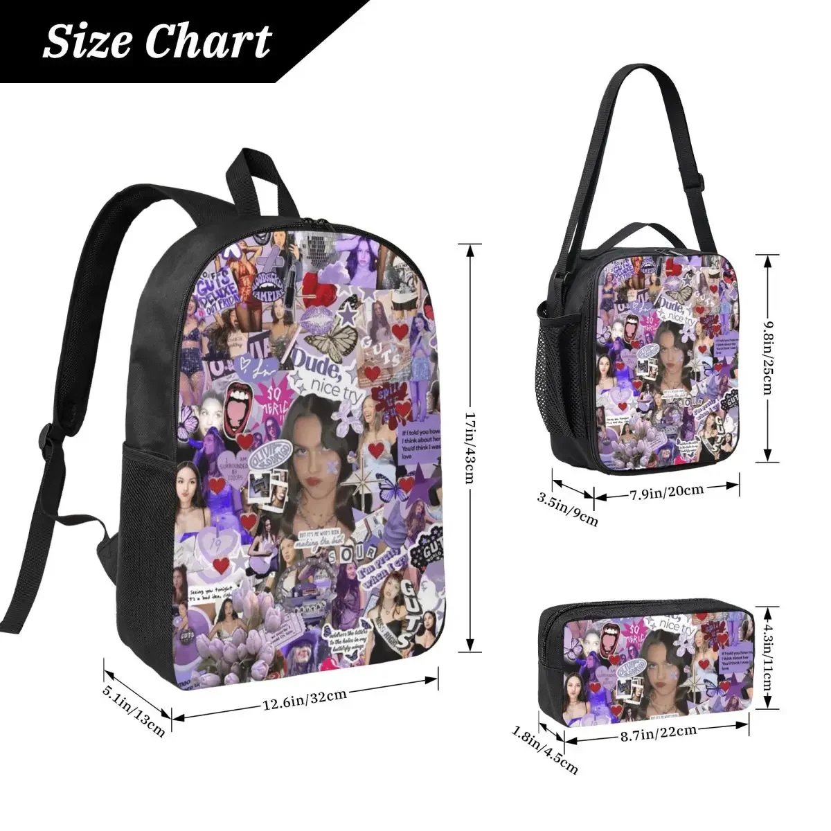 Olivia Vampire Rodrigos Sour Backpack Boys Girls BookBag School Bag Computer Shoulder Bags 3ps Insulated Lunch Bag Pencil Case