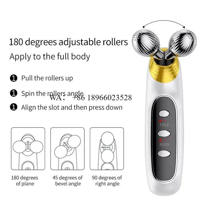 WMWMNU for KKS Portable Hand Held ABS EMS Microcurrent Face Lifting Massager with 180 Degrees Adjustable Rollers for Full