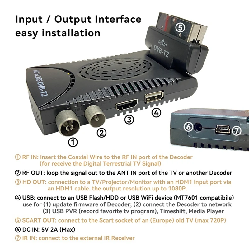 DVB-T2 Full HD Digital Terrestrial TV Decoder with 265/HEVC Decoding EPG Set Top Box EU Plug-WDL