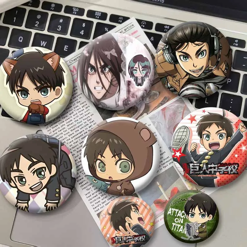 Cartoon Character Eren Yeager Button Badge Funny Anime Chibi Lapel Pins Round Snap-in Brooch Bag Hat Decor Jewelry Souvenir Gift