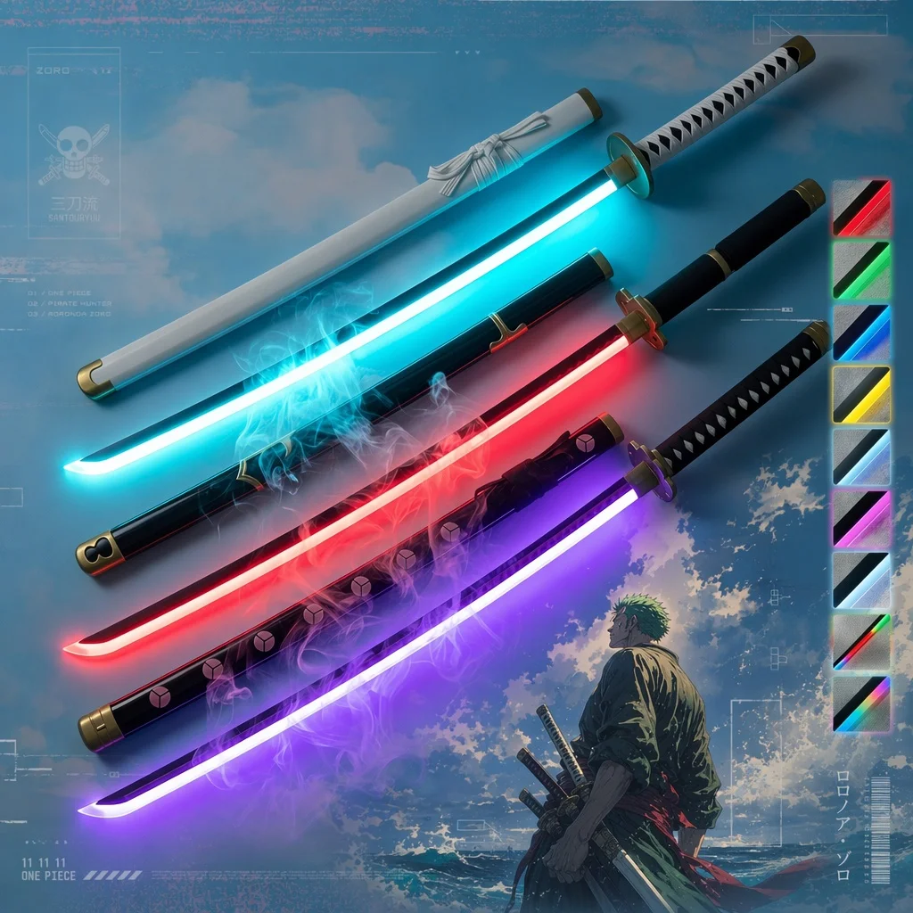 40inch One Piece Roronoa Zoro Katana Anime Cosplay Prop Sword Ninja Knife Blade Luminous Smoke Effect 1:1 Scale Plastic Toy Gift