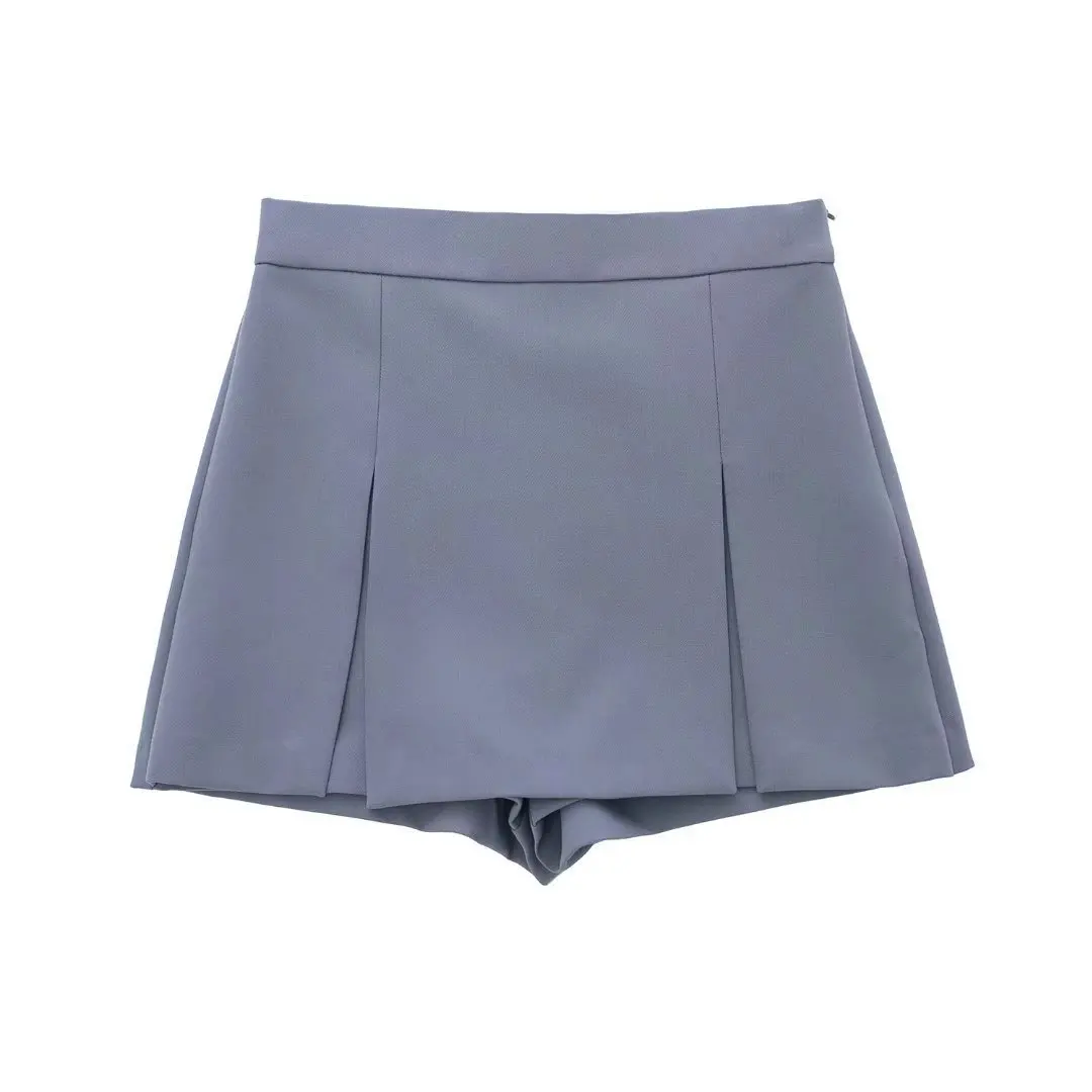 

Women Fashion Front Box Pleat Shorts Skorts Vintage High Waist Side Zipper Female Skort Mujer