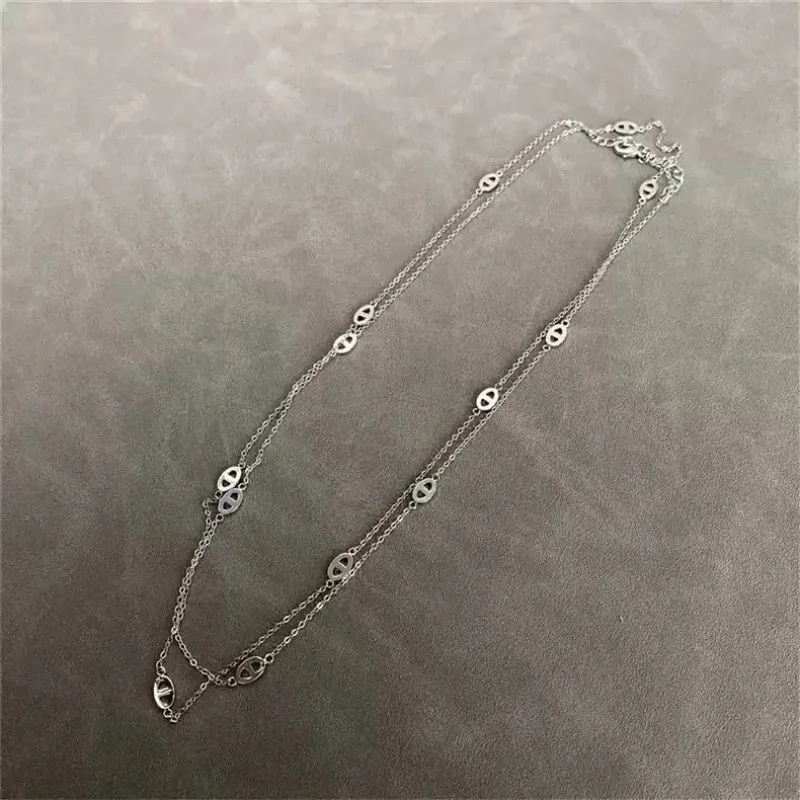 YISON Simple Golden Stacking Pig Nose Fashion Style Metal Silver Color Long Necklace for Women Sweater Chain Accessories