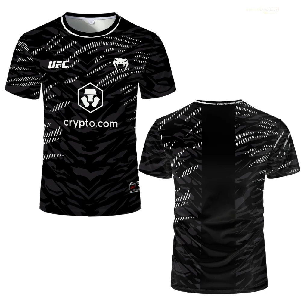 UFC White Stripe Jersey Sportwear Summer Breathable Round Neck T-shirt TOPURIA Fans Outdoor Short Sleeve Unisex Casual Tops Tee
