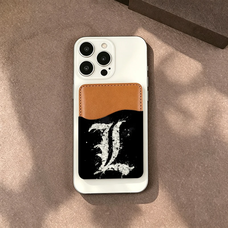 Anime Death N-Note Stick-On Phone Card Sleeves Woman Man Cell Phone Back Pockets for Cards Outside Protable PU Leather Card Pac