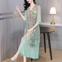 Women Boho Luxury Floral Beading Lace Midi Dress 2024 Korean Elegant Loose Maxi Dress Summer Vintage Chic Party Evening Vestido