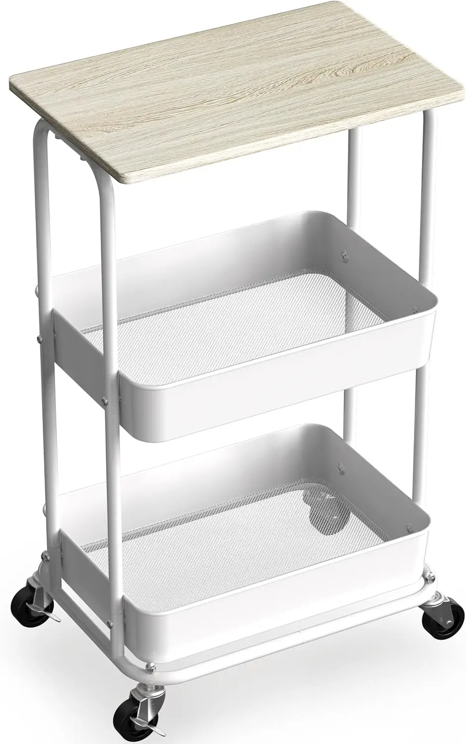 2-Tier Rolling Utility Cart with Top Board, Maple