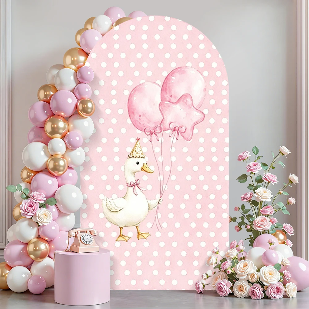 Pink Silly Goose Arch Backdrop Single Side Cover Bowknot Balloons Baby Shower Birthday Party Photo Booth Background Decor Props