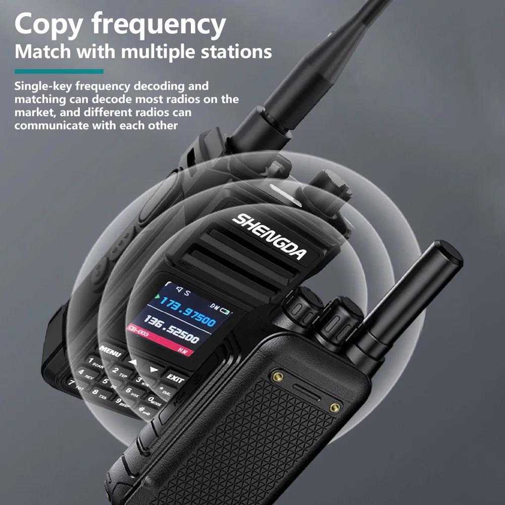 SHENGDA GP3188 Walkie-Talkie 10w One Key Frequency Matching Channel Scan UHF/VHF 4-Band LCD Display Large Capacity Battery