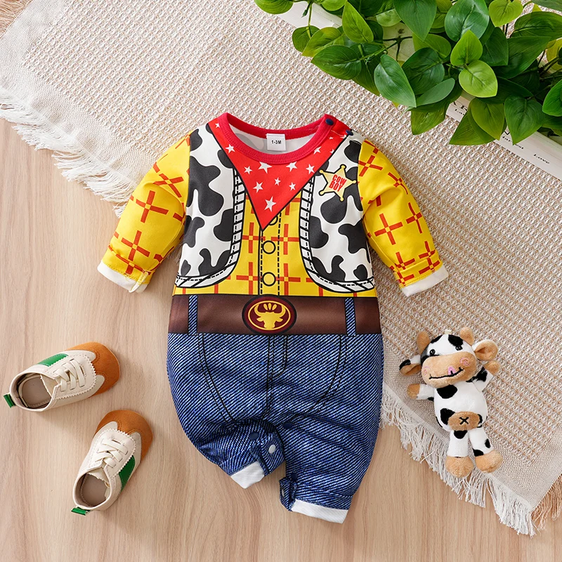 ملابس أطفال حديثي الولادة من 0 إلى 24 شهرًا قطعة واحدة سراويل أنيمي بأكمام طويلة مأدبة ربيع الخريف ملابس لحديثي الولادة