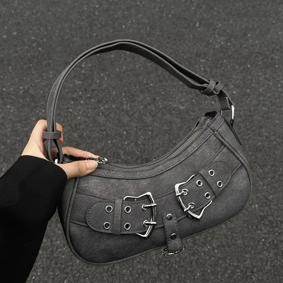 JIAERDI Sweet Cool Denim Grey Shoulder Bag Women Y2k Grunge Hot Girls Casual Handbag Lady Vintage Versatile Underarm Bag Autumn