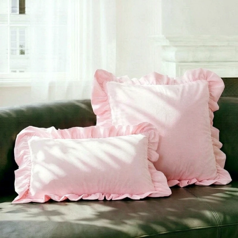 Decorative Throw Pillow Cover Ruffled Frill Solid Color Soft Velvet Cushion Case For Living Room Bedroom Home 30x50 45x45cm