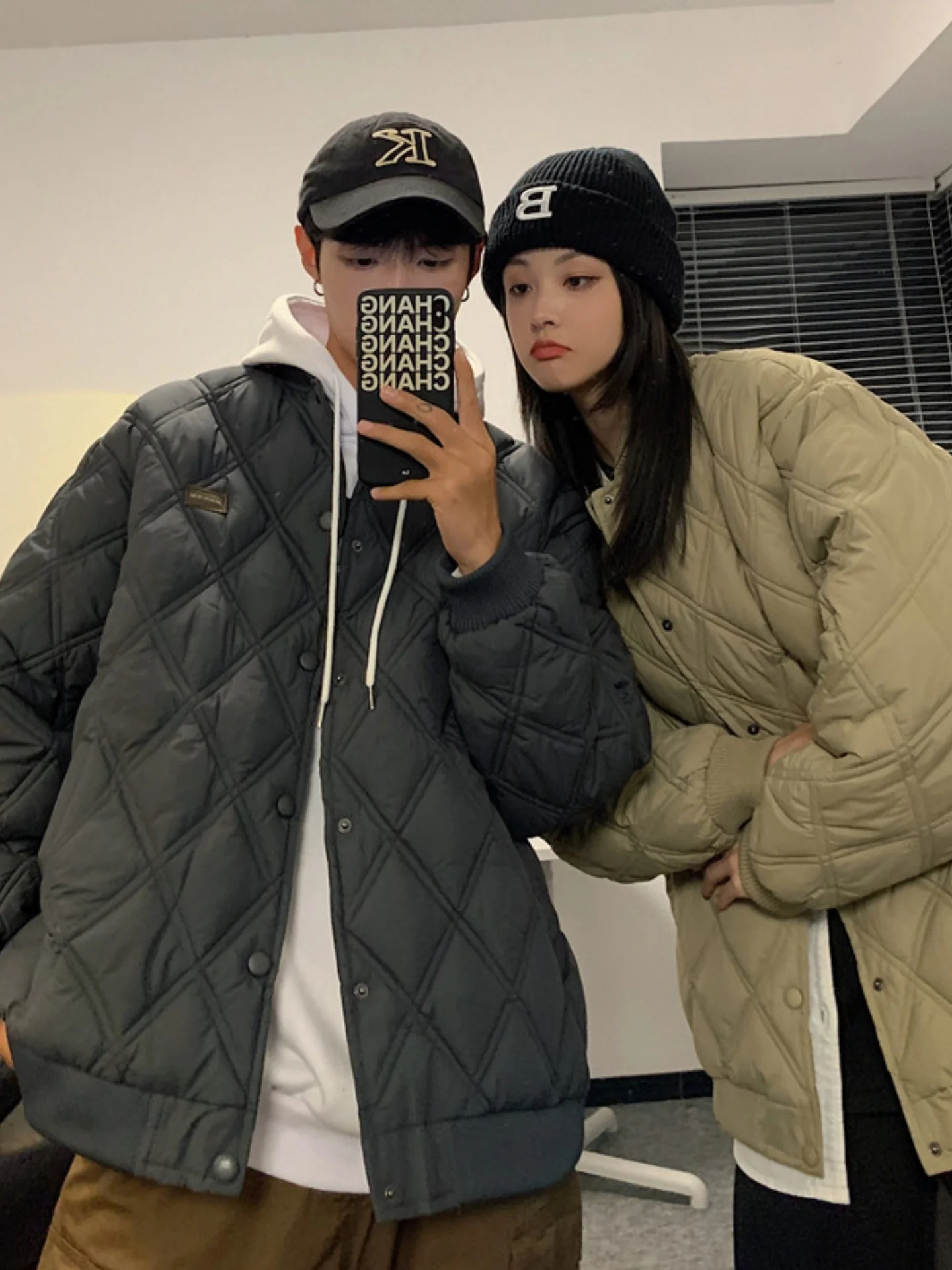 

Men's Diamond Pattern down Cotton Jacket Thickened Winter Outerwear Casual Fashion Urban Style Standard Fit Long Sleeve Zipper