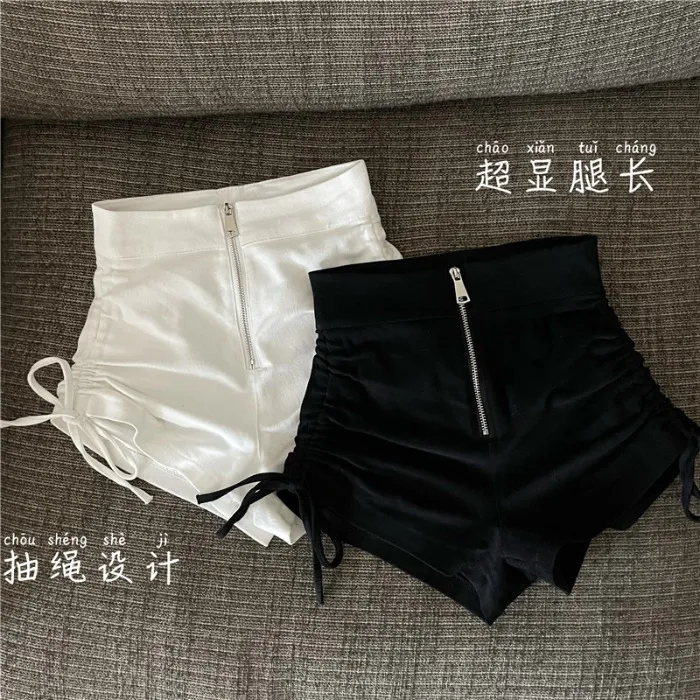 

Girls' Summer New Elastic High Waist Solid Color Middle And Big Kids Drawstring Shorts Versatile Tight Casual Pants