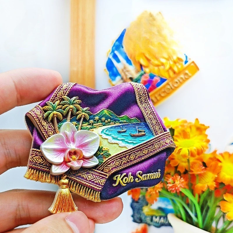 Koh Samui Pink Flower Fridge Magnet - Romantic 3D Thai Beach Decor Souvenir Unique Tropical Island Gift for Travel Coastal Decor