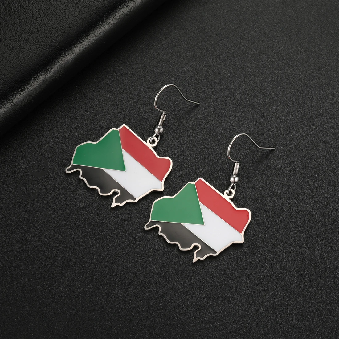 EUEAVAN Classic Sudan Map Flag Pendant Earrings Stainless Steel Silver Gold Color North Sultan Maps Earring Patriotic Jewelry