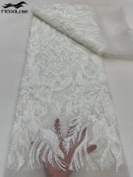 Madison White Luxury African Sequins Groom Lace Fabric 2024 High Quality French Nigerian Beaded Lace Fabric For Wedding Dresse