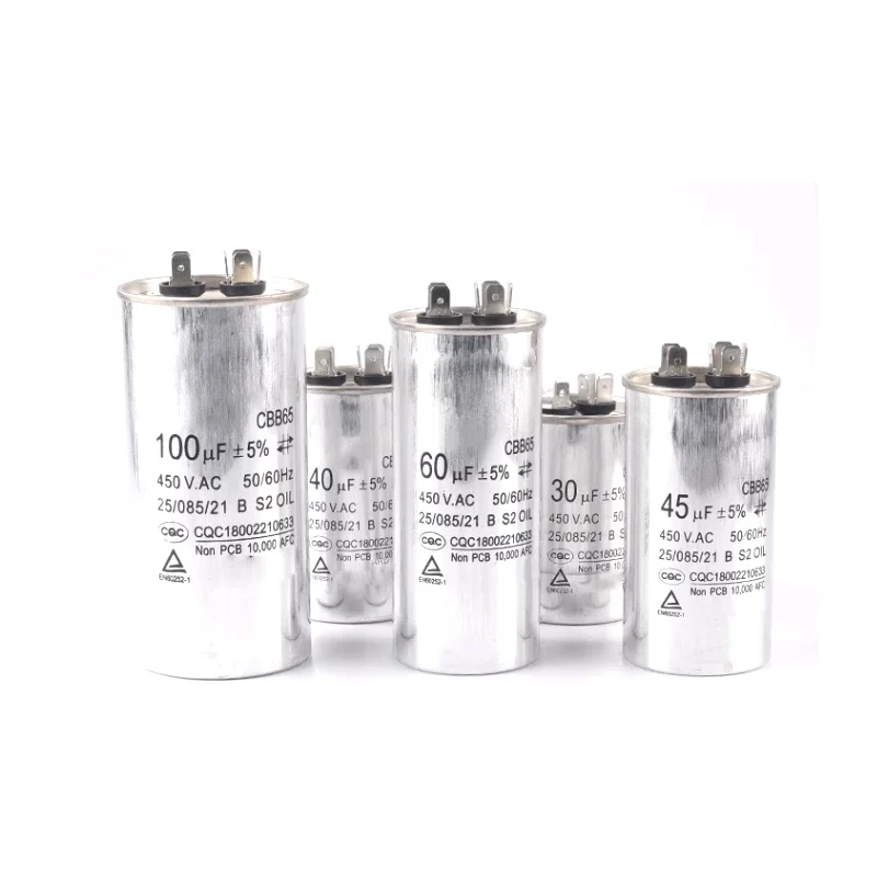 CBB65 AC Motor Capacitor Air Conditioner Compressor Start Capacitor 450VAC 5uF 20uF 25uF 30uF 35uF 40uF 45uF 50uF 60uF 70uF 5%