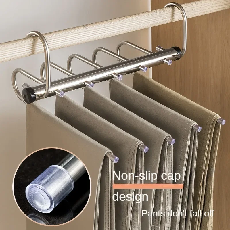 5/9Layers Stainless Steel Pants Hangers,Space Saving Clothes Rack Organizer for Jeans Scarf,Adjustable Non-slip Wardrobe Hanging