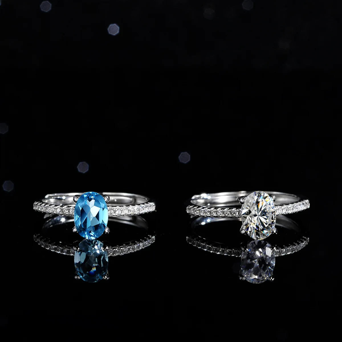 

Natural Blue Topaz Mozambique Diamond Ring for Women, One Carat Water Drop Pear Shaped Round Package Platinum PT950 Jewelry