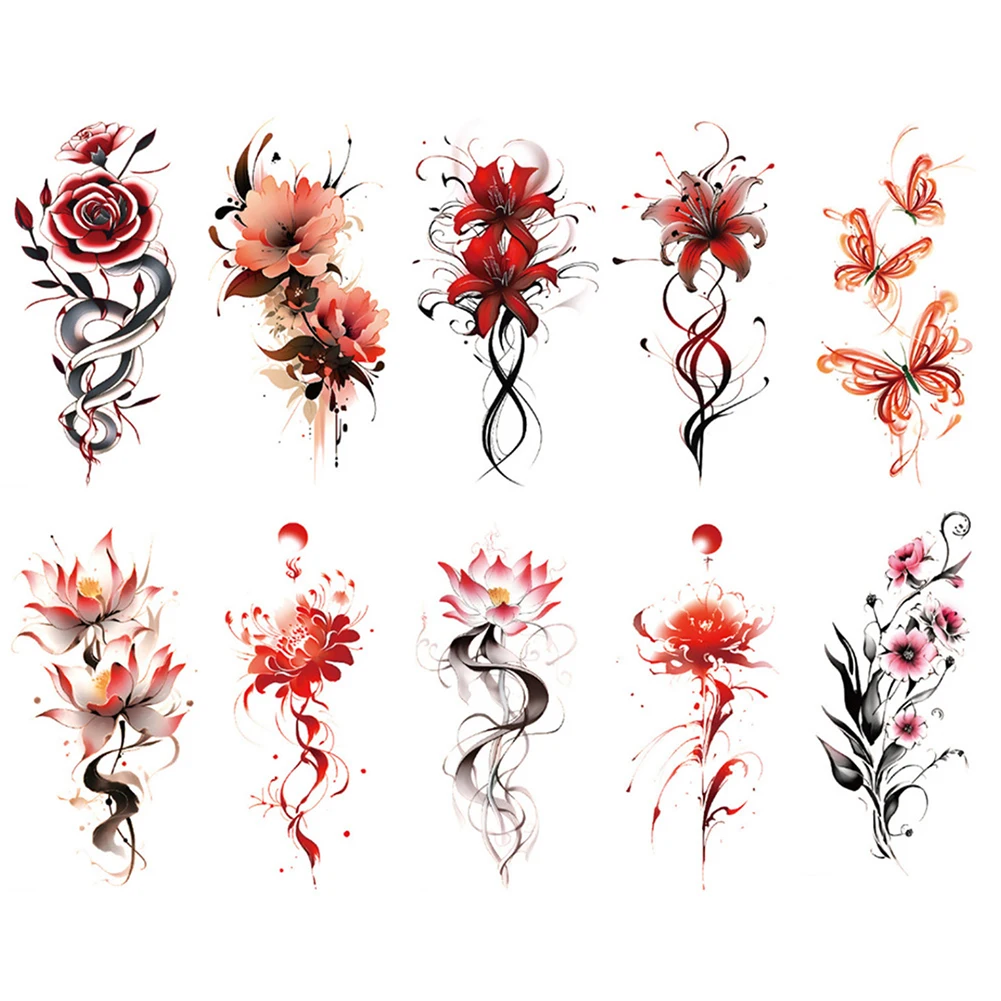 

10Pcs Flowers Plants Temporary Tattoos Half Arm Waterproof Tattoo Stickers Temporary Art Tattoo Sticker for Boys Girls
