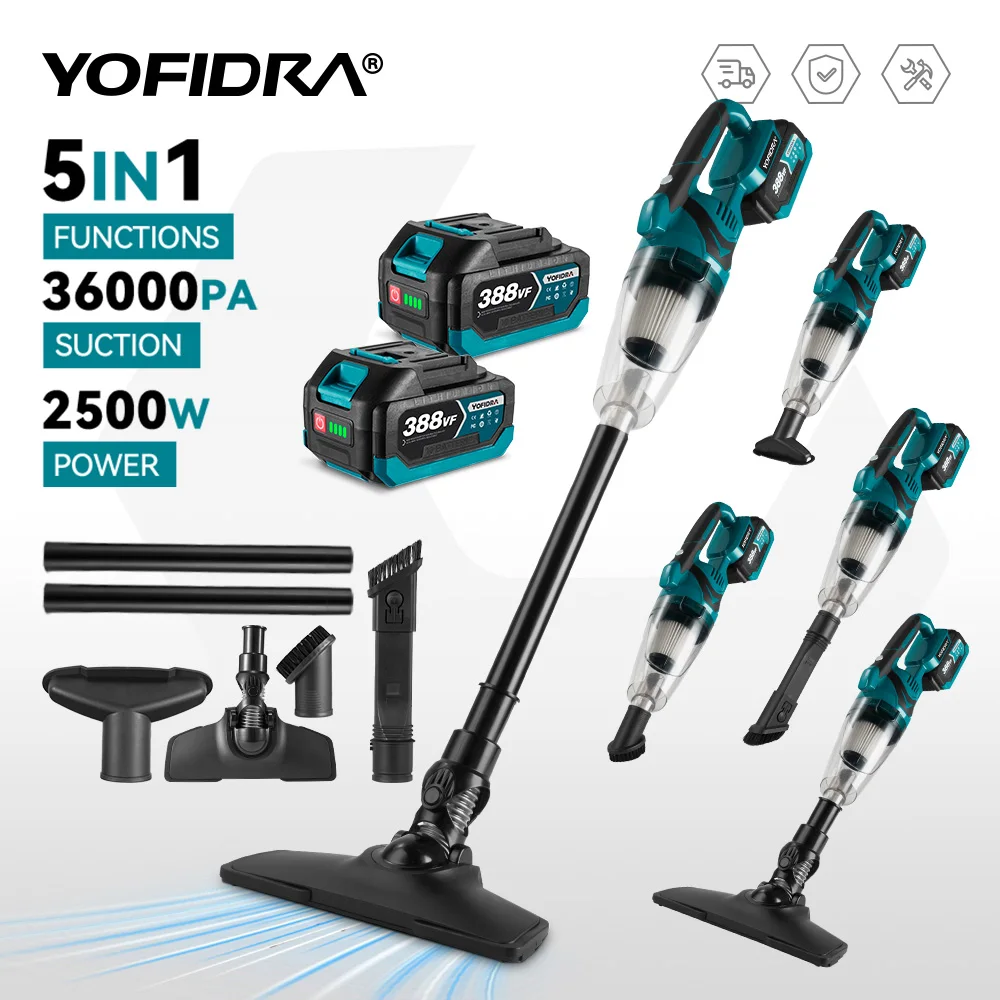 YOFIDRA 1500W Kabelloser Elektrischer Staubsauger Handstaubsauger für Zuhause Tierhaare Hartböden Reinigungsgerät Kompatibel mit Makita Akku