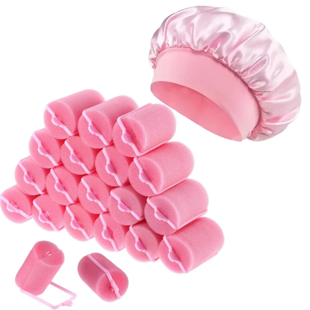 Sponge Hair Rollers with Satin Sleep Cap Set Soft Foam Hair Curlers No Heat DIY Hair Styling Tools Reusable Hair Roller Curls view 6