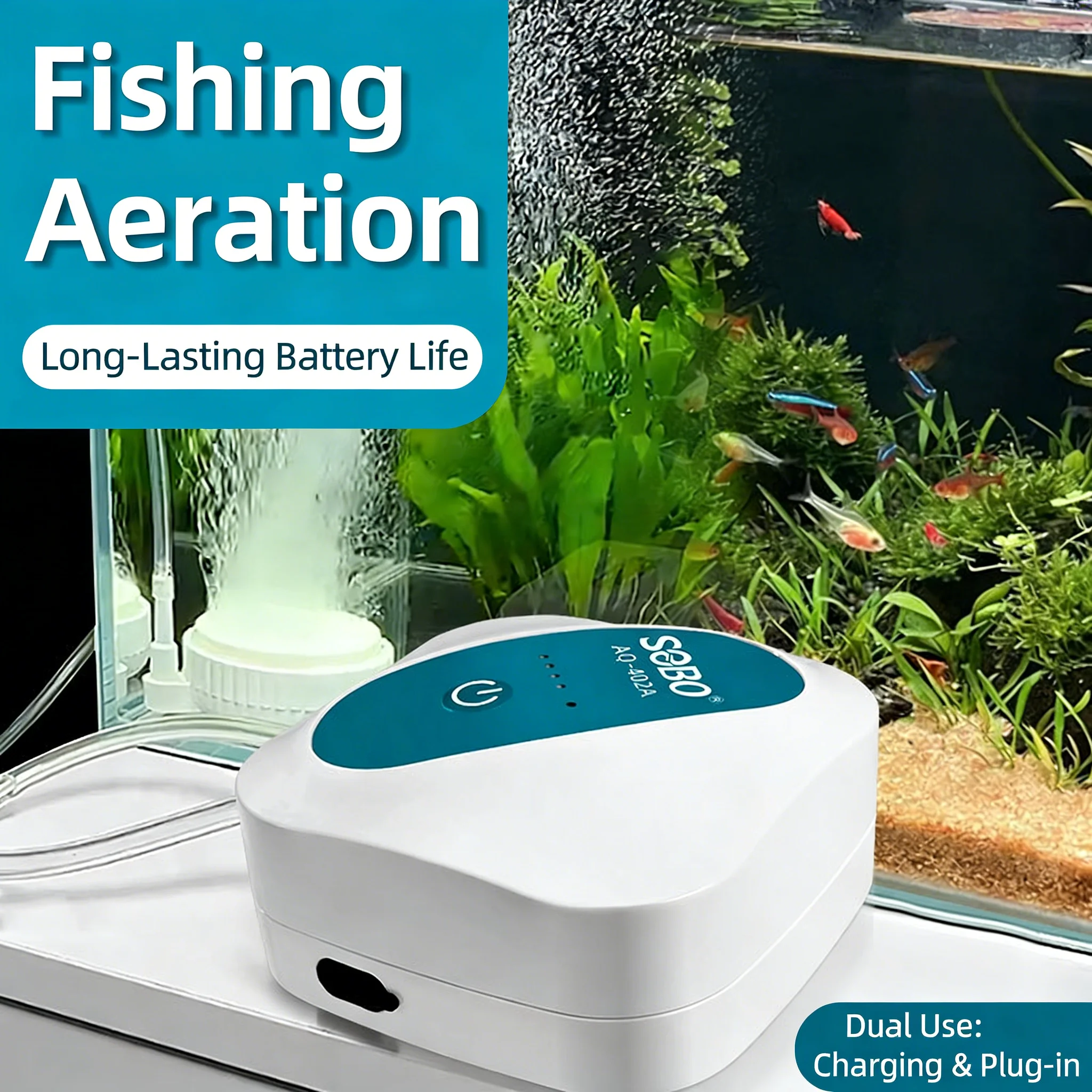 

Аквариумный кислородный насос с зарядкой, двухфункциональный, для аквариума, USB, литиевая батарея, бытовой, портативный, для рыбалки, для улицы, 110-240В