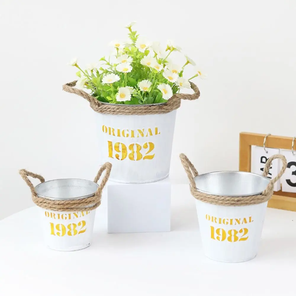 Rope Handle Iron Sheet Flowerpot Home Decoration Plant Pots Box Planter Desktop Organization Balcony Terrace Garden