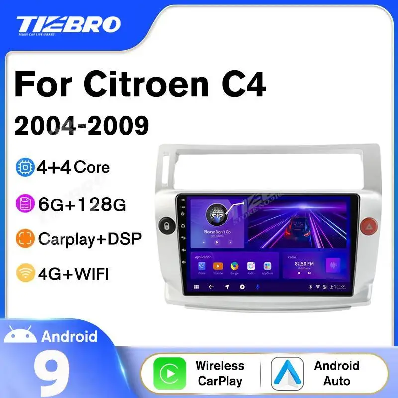 

Автомобильный радиоприемник на Android 9 для Citroen C4 C-Triumph C-four 2004-2009, GPS-навигация, автомобильный мультимедийный видеоплеер, автомобильное радио, Carplay