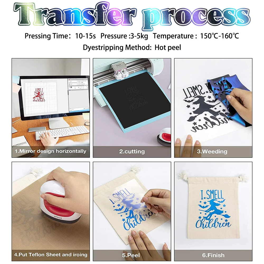 غشاء ملون متدرج ، طباعة فينيل نقل بالحرارة ، مادة HTV ، تي-تيشيرت ، رقعة ملابس ، 7 في...