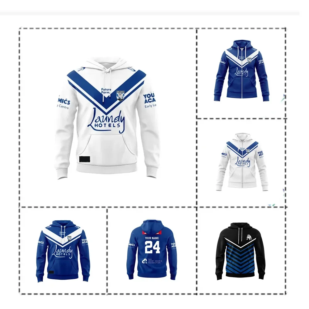 Customization 2024 Bulldogs Hoodie Hat Home / Away Rugby Jersey - Mens Size: S-5XL （Print Custom Name Number）