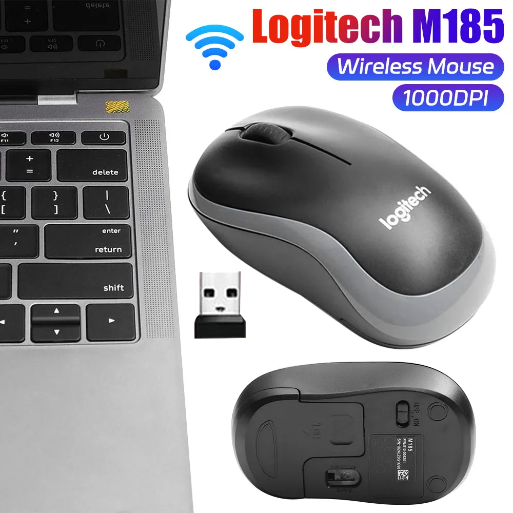 Logitech M185 Wireless Mouse 2.4Ghz USB 1000DPI Computer Mice USB Receiver Mute Mouse Optical Navigation Mice for Mac OS/Windows