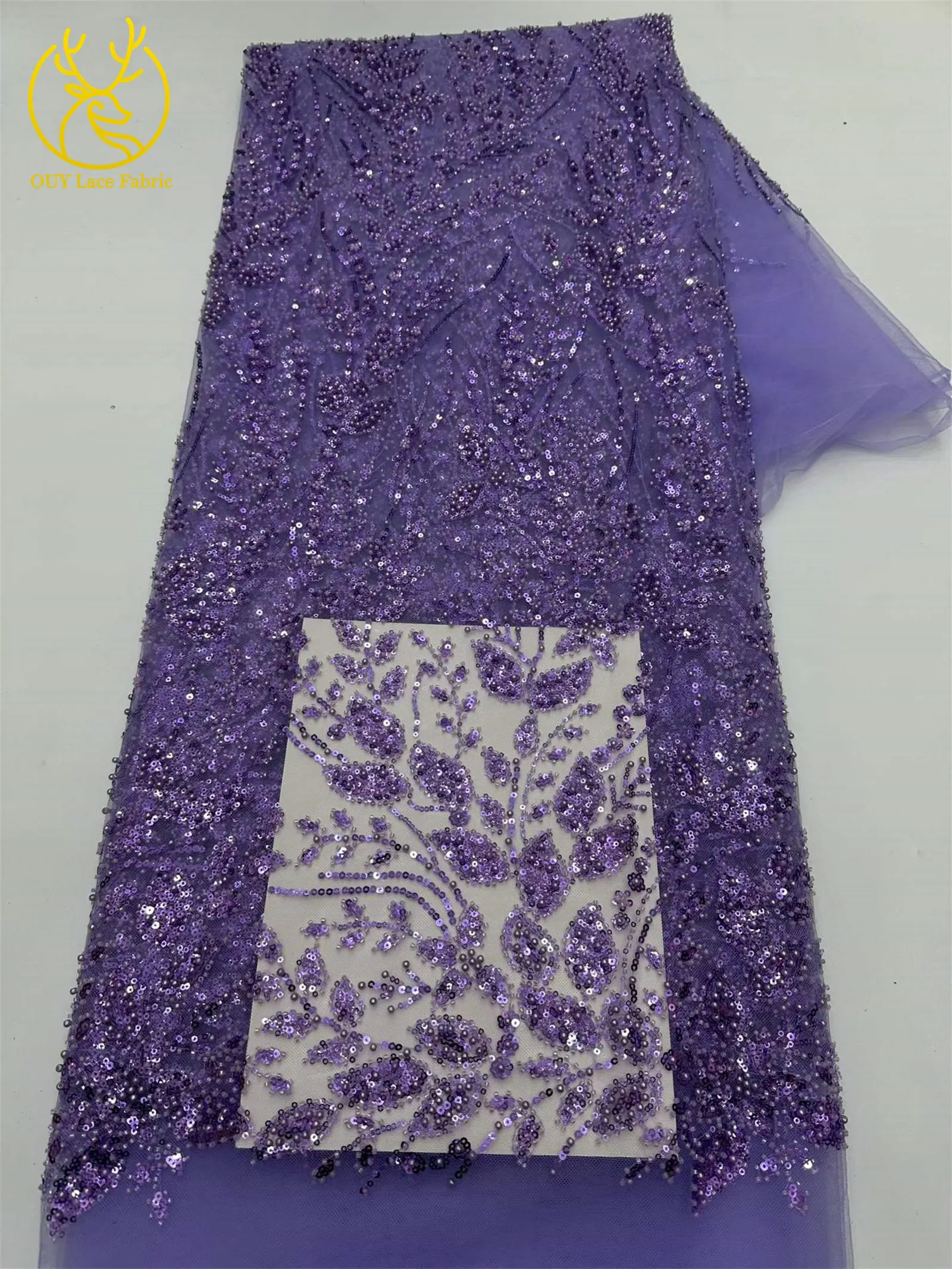 5 Yards grüner afrikanischer Spitzenstoff, hochwertige französische Pailletten, Perlenstickerei, Tüllspitze für nigerianische Frauen, Abendkleid – Detail 21