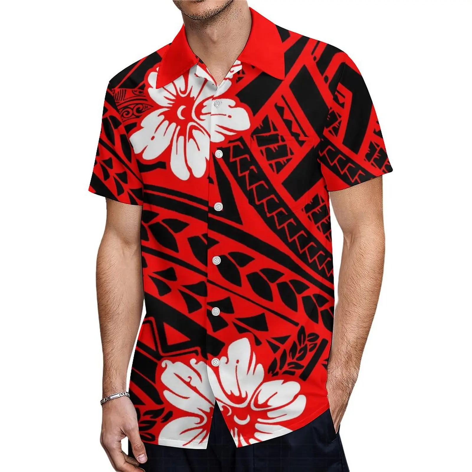 Mumu-traje de pareja personalizado para mujer, vestido de cuello cuadrado, vestido étnico con camisa de botones de la tribu polinesiana Hawaiana para hombre