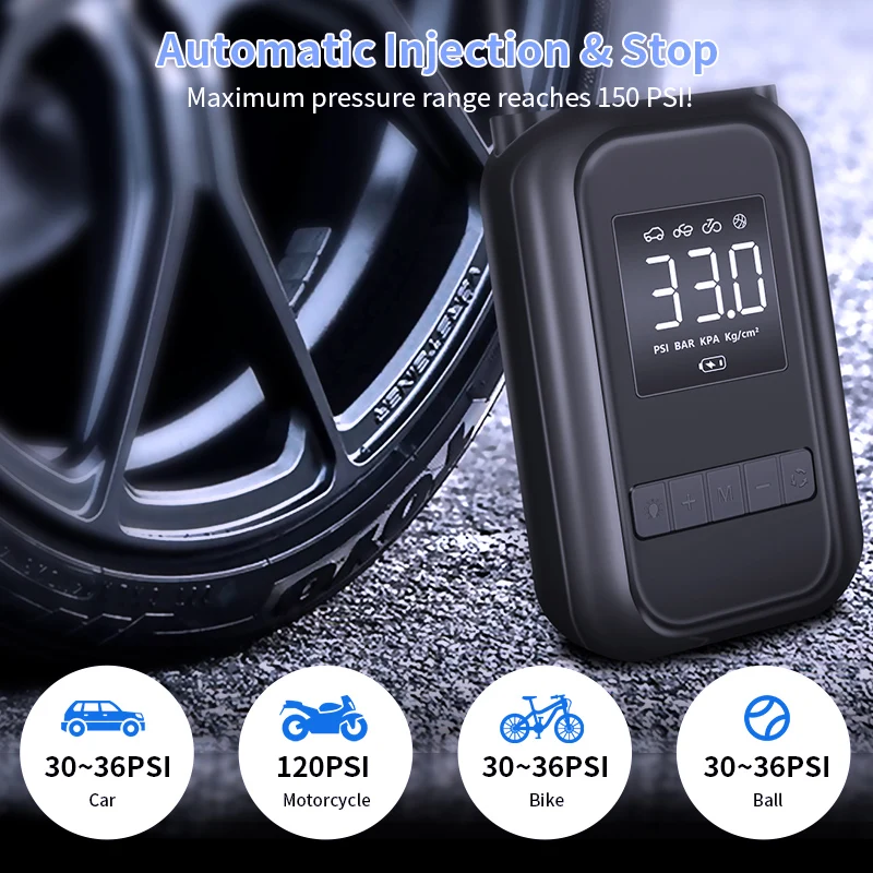 Develuck Electric Inflator Pump Portable Mini Wireless Smart Digital Air Compressor 4000mAh For Car Motorcycle Bicycle Ball