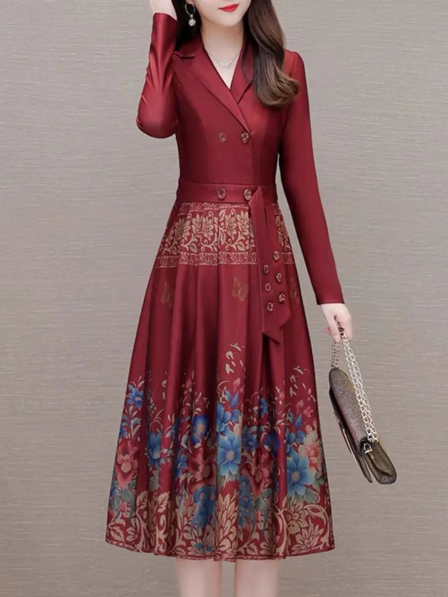 Temperament Suit Long Sleeved Dress Women\'s Spring and Summer New Style High-end and Exquisite Mom Slimming Western-style Dress