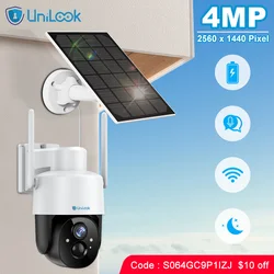 UniLook 4MP Solar Panel 2K 2.4G WiFi Camera Wireless Outdoor 2K PT Rechargeable Battery/Solar Powered Camera PIR Detection Alexa