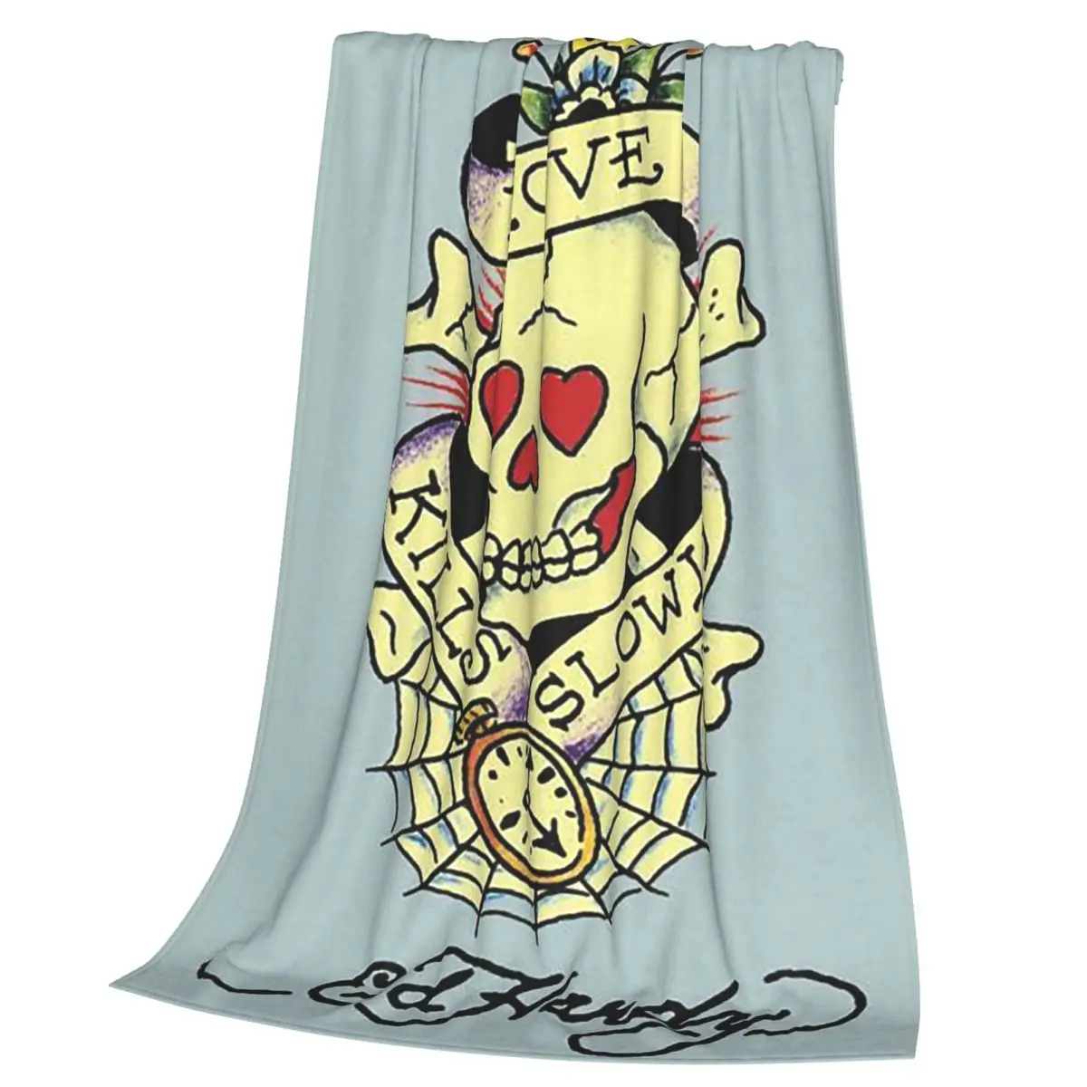 Ed Hardy Love Kills Slowly Blankets Soft Warm Flannel Throw Blanket Bedspread for Bed Living room Picnic Travel Home Couch