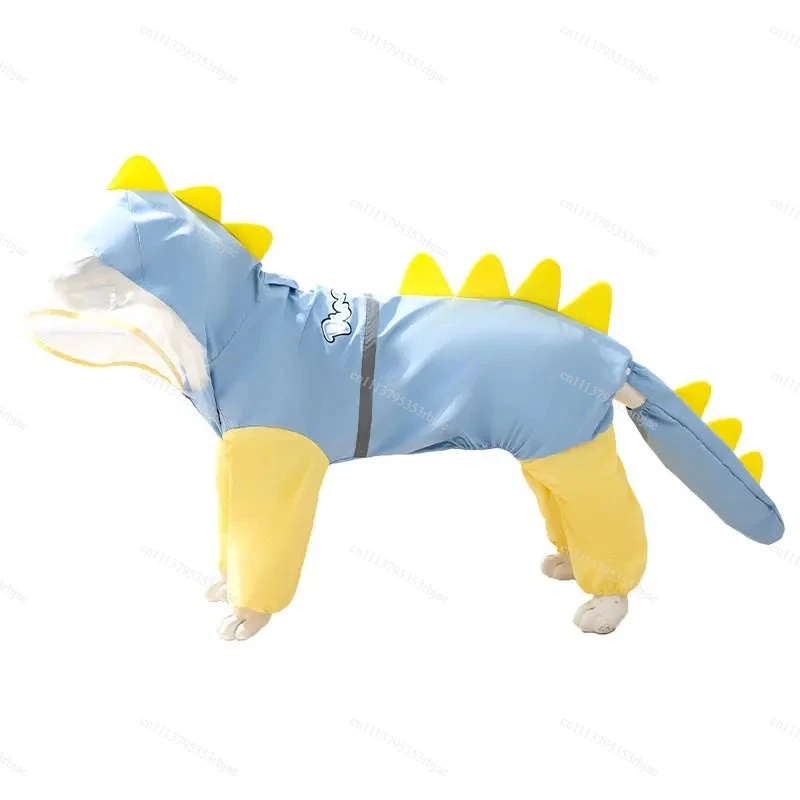 Large Medium Dinosaur Dog Raincoat Waterproof Four Legged Hooded Clothes Golden Retriever Pet Tailcoat Rainy Dog Walking Clothes