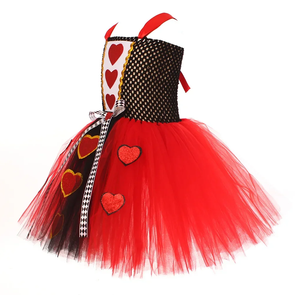 Disfraz de reina roja de corazones para niñas, vestido de fantasía de Alicia en el país de las Maravillas, traje de Carnaval para niños, traje de Halloween con corona, palo mágico