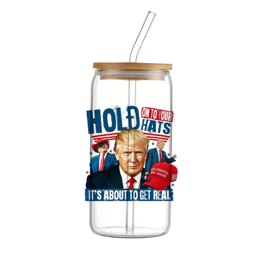 

11x11cm America Donald Trump Funny Design For Libbey 16oz Can Glass 3D Waterproof UV DTF Coffee Can Wrap Libbey Glass Wrap