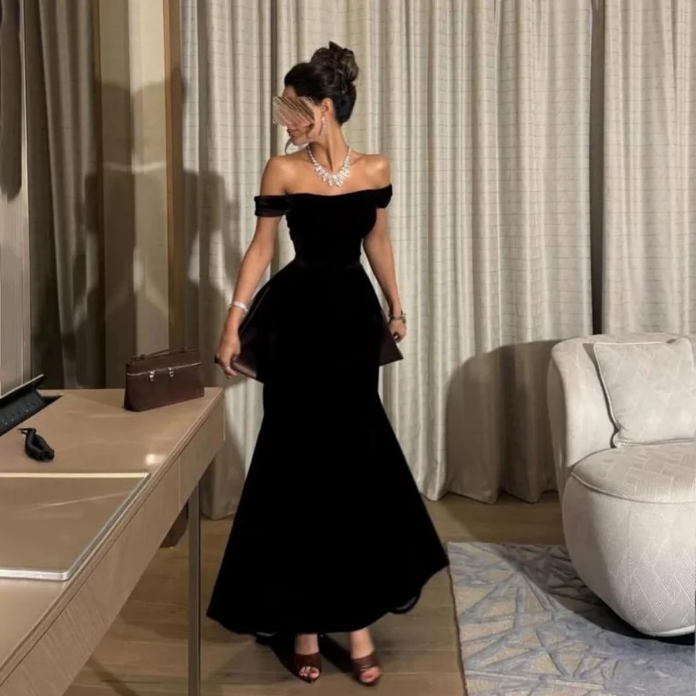 

Customized Exquisite Off The Shoulder Evening Dress Charming Bow Ruffles Prom Dress Sexy Mermaid Ruched Party Gown فساتين سهرة