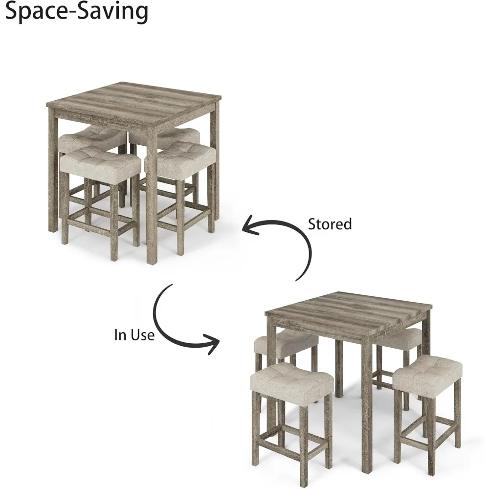 Conjunto de mesa de jantar de balcão de 5 peças, conjunto de móveis de mesa de jantar retangular moderna interna para cozinha, mesa de jantar de 35 polegadas